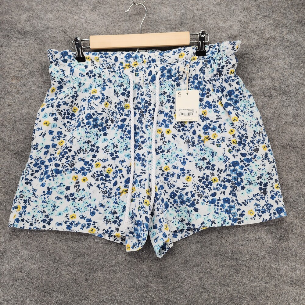 ANA A New Approach Shorts Womens Large Blue Floral Linen Blend